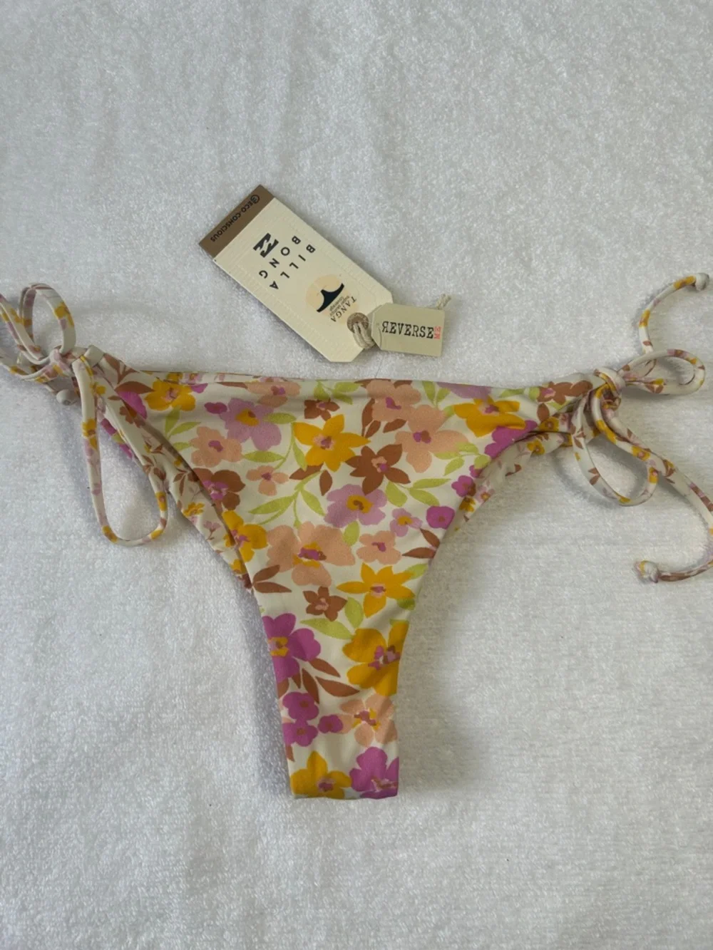 Billabong Small Bottoms Bikini Sungazers Reversible Tie Tanga Multi floral NWT - Picture 2 of 13